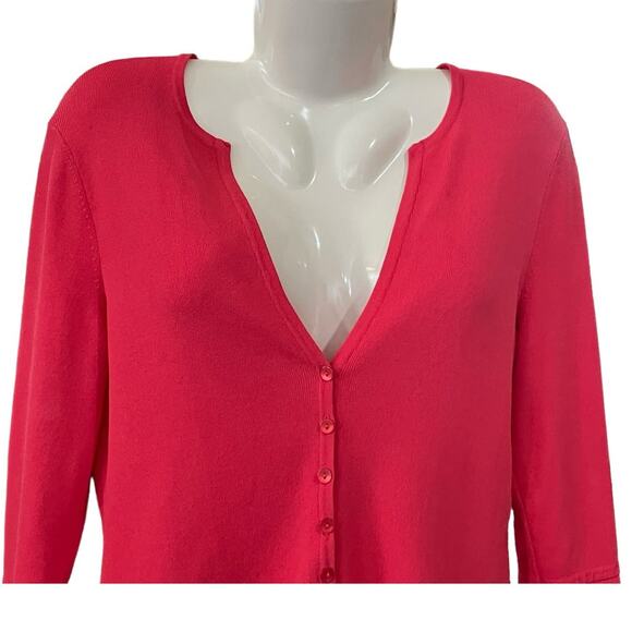 Talbots Petites Women's Punch Pink Button Front 3/4 Slv Sweater Cardigan Size M - Picture 8 of 10